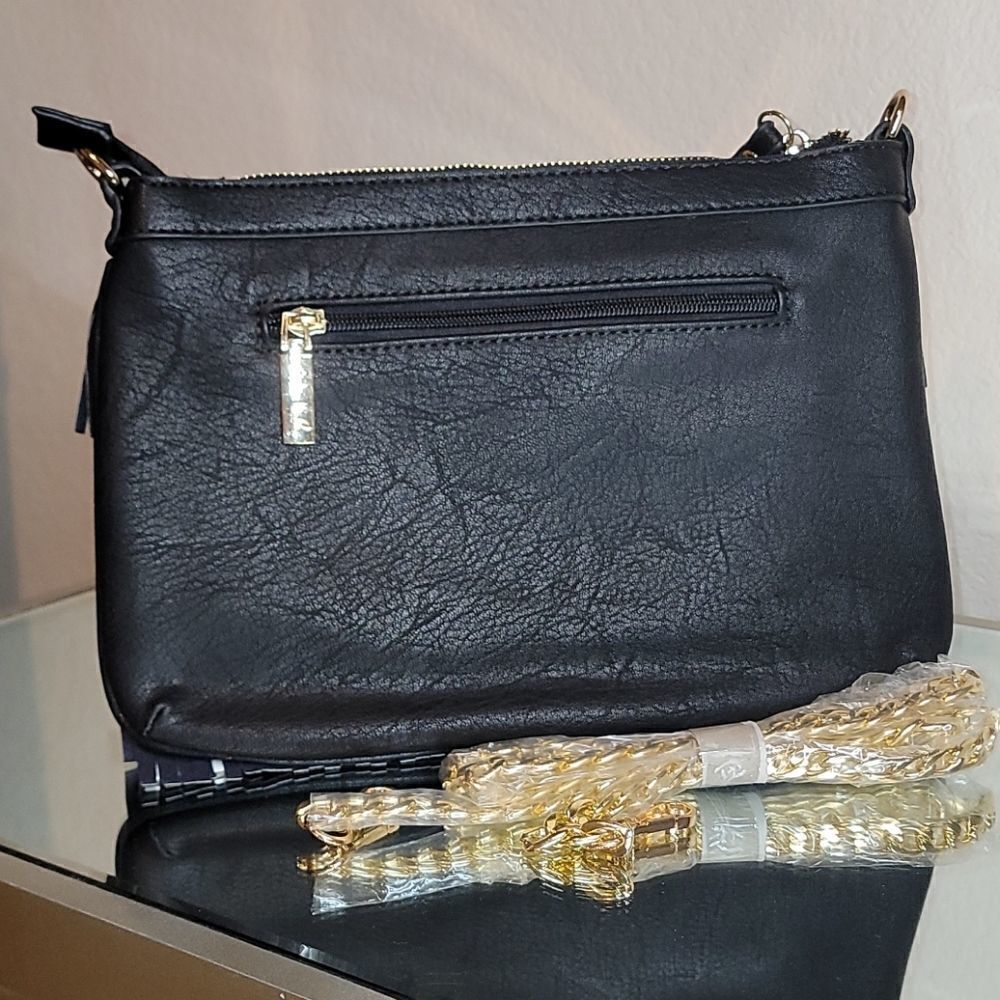 Black/Tan Fringe Vegan Leathe Clutch/Crossbody Bag - Picture 13 of 15